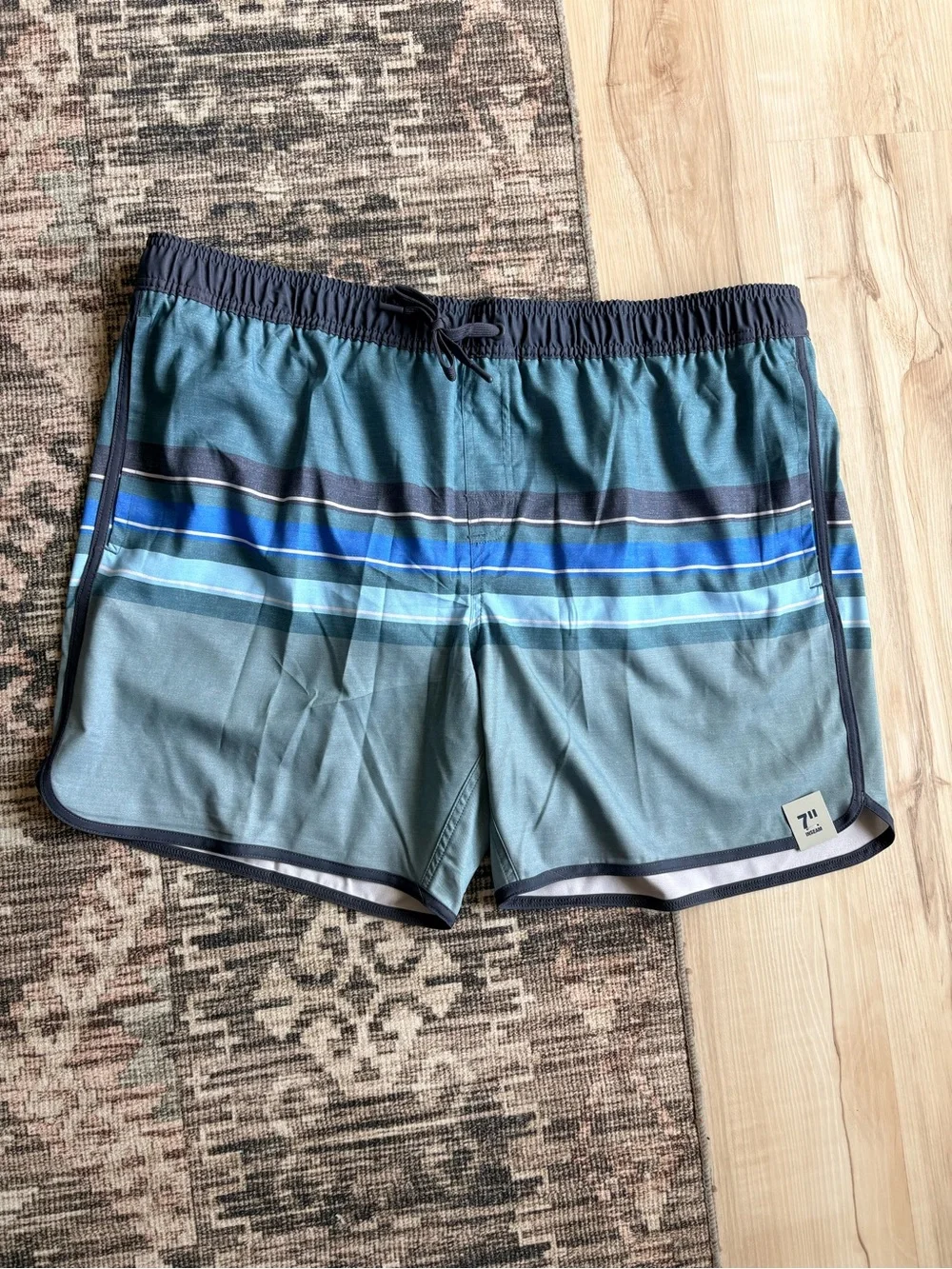 George Teal and Navy Striped Swim Shorts